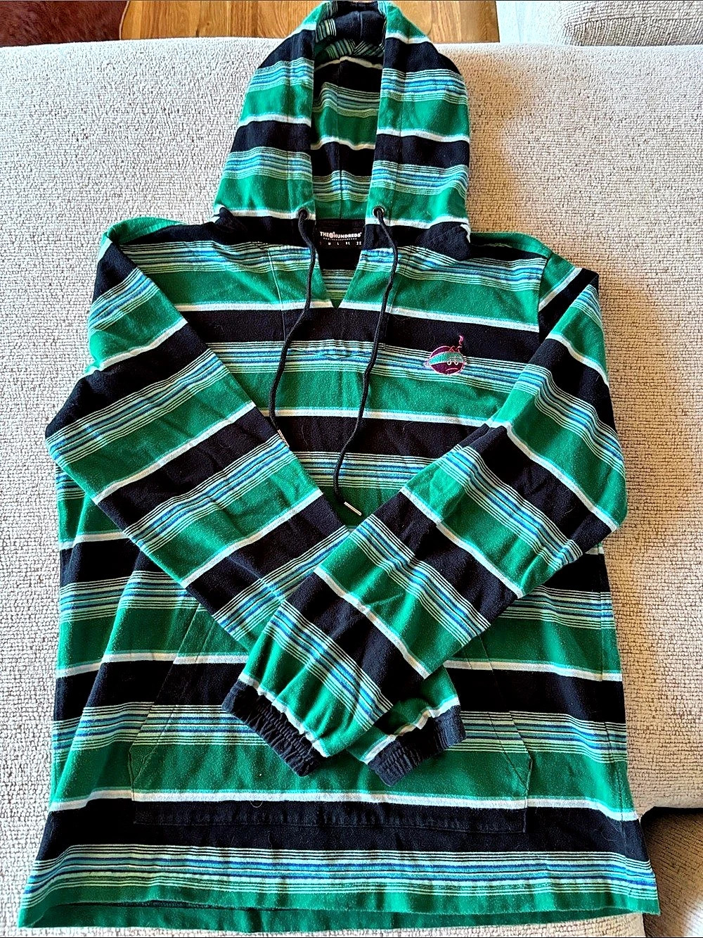 The Hundreds Striped Pullover Hoodie in Green & Black Size Small
